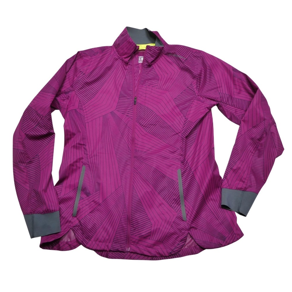 Brooks Windbreaker Jacket Womens Large Purple Geometric Full Zip Running Active